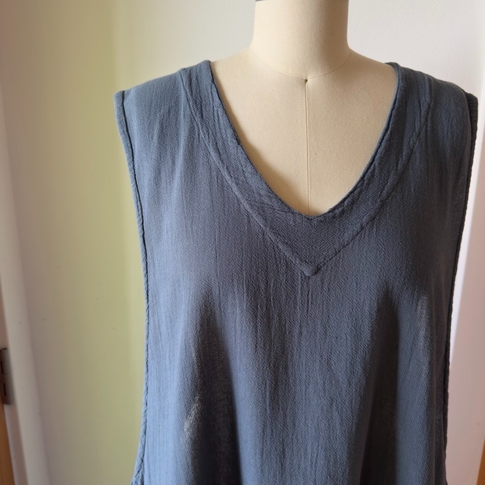 Water Sister Dry Goods Adele V-neck Boho Dress-Asymmetric Cotton Midi-Blue-Sz 40 - Picture 2 of 16